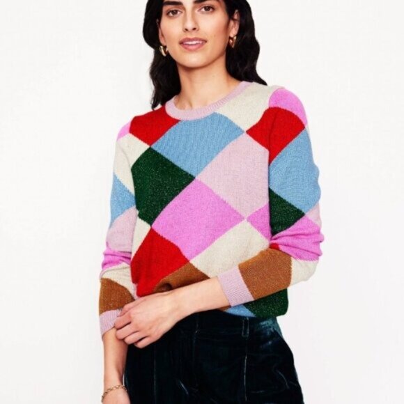 Boden Colorful Argyle Sweater • Size L • Preppy Color‑Block Knit - Picture 10 of 12